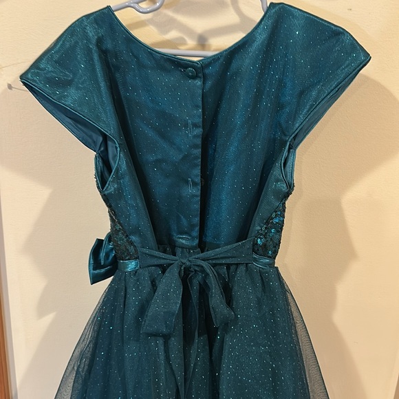 Jona Michelle Teal Sequin Dress with Bow - Picture 3 of 6